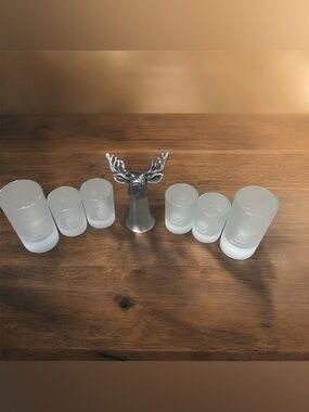 New 90’s vintage jagermiester shot glasses and moose collectible glass pewter